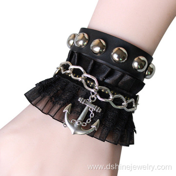 Fashion Jewelry Leather Lace Bracelet With Alloy Pendant